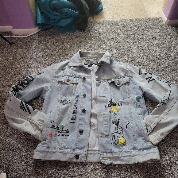 BROOKLYN CLOTH SIZE S BLUE DENIM JEAN JACKET GRAFFITI NEW YORK ALIEN ROSE - Picture 5 of 16